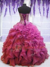 Floor Length Lace Up 15th Birthday Dress Lilac for Military Ball and Sweet 16 and Quinceanera with Beading and Ruffles