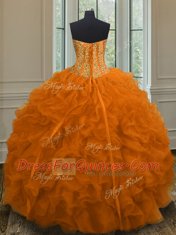 Eye-catching Orange Red Lace Up Sweetheart Beading and Ruffles Quinceanera Dresses Organza Sleeveless