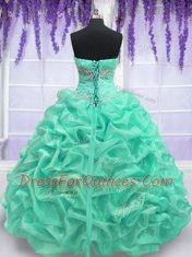 Sweet Floor Length Turquoise Quince Ball Gowns Organza Sleeveless Beading