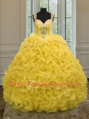 Organza Sweetheart Sleeveless Zipper Beading and Ruffles Sweet 16 Dresses in Gold