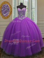Affordable Eggplant Purple Sweet 16 Dress Military Ball and Sweet 16 and Quinceanera and For with Beading Sweetheart Sleeveless Lace Up