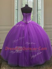Affordable Eggplant Purple Sweet 16 Dress Military Ball and Sweet 16 and Quinceanera and For with Beading Sweetheart Sleeveless Lace Up