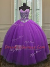 Affordable Eggplant Purple Sweet 16 Dress Military Ball and Sweet 16 and Quinceanera and For with Beading Sweetheart Sleeveless Lace Up