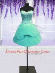Elegant Three Piece Tulle Sweetheart Sleeveless Lace Up Beading and Bowknot Quinceanera Dress in Aqua Blue