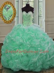 Apple Green Sleeveless Sweep Train Beading and Pick Ups Quinceanera Gowns