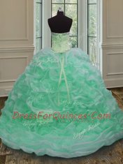 Apple Green Sleeveless Sweep Train Beading and Pick Ups Quinceanera Gowns