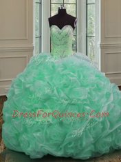 Apple Green Sleeveless Sweep Train Beading and Pick Ups Quinceanera Gowns