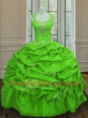 Fantastic Straps Cap Sleeves Floor Length Lace Up Sweet 16 Dresses for Military Ball and Sweet 16 and Quinceanera with Beading and Pick Ups