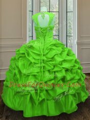 Fantastic Straps Cap Sleeves Floor Length Lace Up Sweet 16 Dresses for Military Ball and Sweet 16 and Quinceanera with Beading and Pick Ups