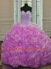 Most Popular Pick Ups Lilac Sleeveless Organza Sweep Train Lace Up Sweet 16 Quinceanera Dress for Military Ball and Sweet 16 and Quinceanera