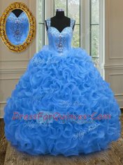 Superior Straps Sleeveless Zipper Floor Length Beading and Ruffles 15th Birthday Dress