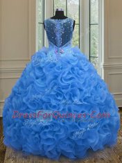 Superior Straps Sleeveless Zipper Floor Length Beading and Ruffles 15th Birthday Dress