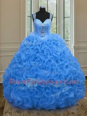 Superior Straps Sleeveless Zipper Floor Length Beading and Ruffles 15th Birthday Dress