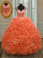 Straps Orange Red Sleeveless Organza Zipper Ball Gown Prom Dress for Military Ball and Sweet 16 and Quinceanera