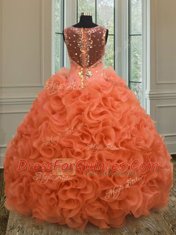Straps Orange Red Sleeveless Organza Zipper Ball Gown Prom Dress for Military Ball and Sweet 16 and Quinceanera