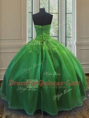 Elegant Green Organza Lace Up Vestidos de Quinceanera Sleeveless Floor Length Sequins