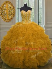 Graceful Floor Length Orange 15 Quinceanera Dress Sweetheart Sleeveless Lace Up