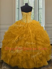 Graceful Floor Length Orange 15 Quinceanera Dress Sweetheart Sleeveless Lace Up
