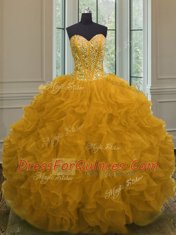 Graceful Floor Length Orange 15 Quinceanera Dress Sweetheart Sleeveless Lace Up