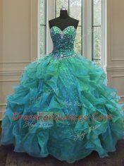 Beading and Ruffles Sweet 16 Dress Turquoise Lace Up Sleeveless Floor Length