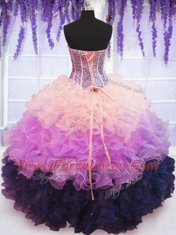 Sleeveless Lace Up Floor Length Beading and Ruffles and Ruffled Layers Quinceanera Gown