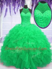 Fabulous Sleeveless Organza Floor Length Lace Up 15th Birthday Dress in with Beading and Ruffles