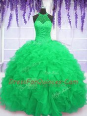 Fabulous Sleeveless Organza Floor Length Lace Up 15th Birthday Dress in with Beading and Ruffles