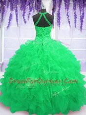 Fabulous Sleeveless Organza Floor Length Lace Up 15th Birthday Dress in with Beading and Ruffles