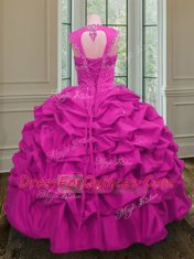Modest Straps Pick Ups Floor Length Ball Gowns Cap Sleeves Fuchsia Sweet 16 Quinceanera Dress Lace Up