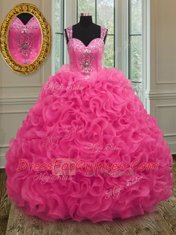 Gorgeous Straps Sleeveless Beading and Ruffles Zipper Ball Gown Prom Dress