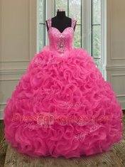 Gorgeous Straps Sleeveless Beading and Ruffles Zipper Ball Gown Prom Dress