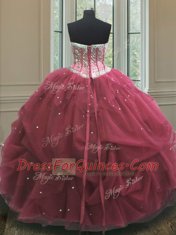 Hot Selling Burgundy Sleeveless Sequins and Pick Ups Floor Length Quinceanera Dress