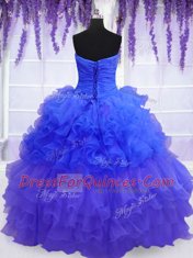 Sleeveless Floor Length Beading and Ruffled Layers and Pick Ups Lace Up Sweet 16 Dress with Aqua Blue