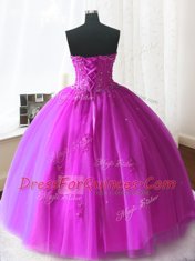 Fitting Fuchsia Sleeveless Beading and Appliques Floor Length Sweet 16 Quinceanera Dress