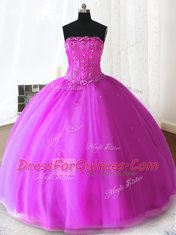Fitting Fuchsia Sleeveless Beading and Appliques Floor Length Sweet 16 Quinceanera Dress