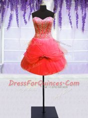 Three Piece Sweetheart Sleeveless Sweet 16 Quinceanera Dress Floor Length Beading and Bowknot Coral Red Tulle