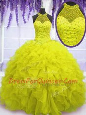 Customized Sleeveless Beading and Ruffles Lace Up Vestidos de Quinceanera