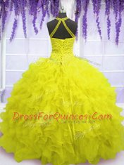 Customized Sleeveless Beading and Ruffles Lace Up Vestidos de Quinceanera
