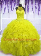 Customized Sleeveless Beading and Ruffles Lace Up Vestidos de Quinceanera