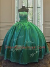 Low Price Sequins Floor Length Ball Gowns Sleeveless Teal Sweet 16 Dresses Lace Up