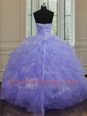 Sweetheart Sleeveless Quinceanera Dresses Floor Length Beading and Ruffles Lavender Organza