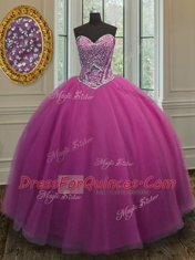 Lilac Sweetheart Neckline Beading Quince Ball Gowns Sleeveless Lace Up