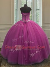 Lilac Sweetheart Neckline Beading Quince Ball Gowns Sleeveless Lace Up