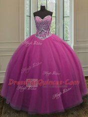 Lilac Sweetheart Neckline Beading Quince Ball Gowns Sleeveless Lace Up
