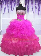 Free and Easy Pick Ups Ruffled Strapless Sleeveless Lace Up 15th Birthday Dress Multi-color Organza