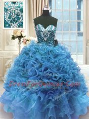 Exquisite Blue Vestidos de Quinceanera Military Ball and Sweet 16 and Quinceanera and For with Beading and Ruffles Sweetheart Sleeveless Lace Up