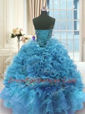 Exquisite Blue Vestidos de Quinceanera Military Ball and Sweet 16 and Quinceanera and For with Beading and Ruffles Sweetheart Sleeveless Lace Up