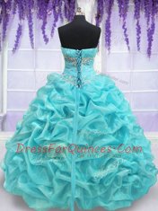 Apple Green Lace Up Strapless Beading Ball Gown Prom Dress Organza Sleeveless