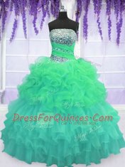Elegant Pick Ups Ruffled Strapless Sleeveless Lace Up Sweet 16 Dresses Multi-color Organza