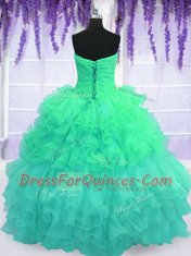 Elegant Pick Ups Ruffled Strapless Sleeveless Lace Up Sweet 16 Dresses Multi-color Organza